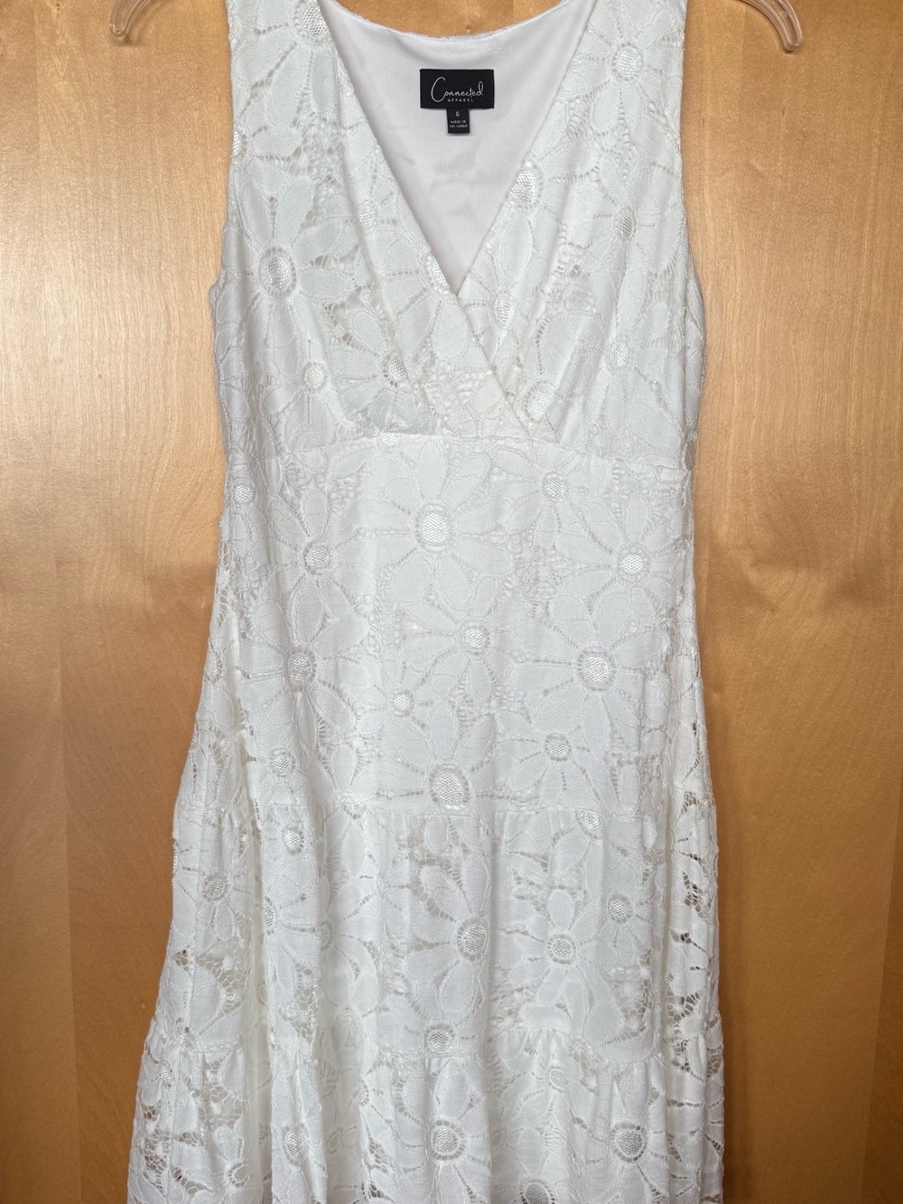 Connected Apparel White Floral Lace Tiered V-Neck Dress